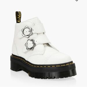 DR MARTENS Sz 9 Devon Flower Chunky  Sole Buckle Closure Leather Booties